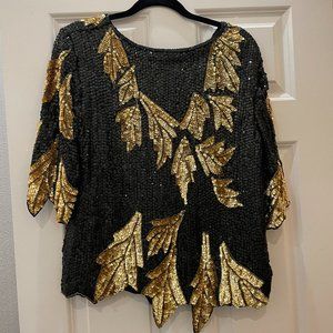 Vintage black and gold silk sequin blouse